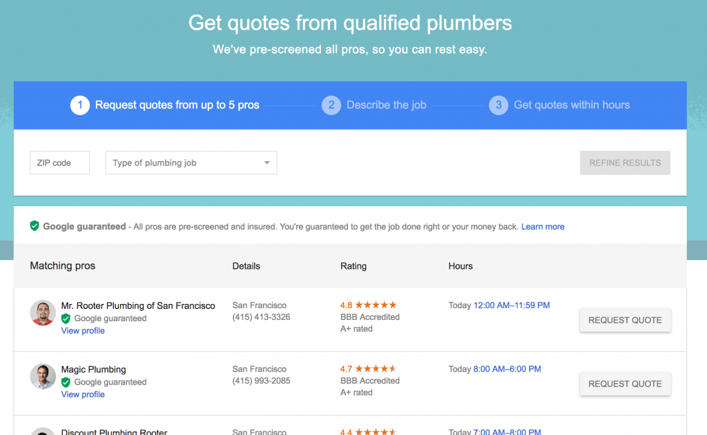 google hsa home service ads comparison