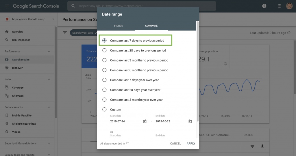 google search console comparison report