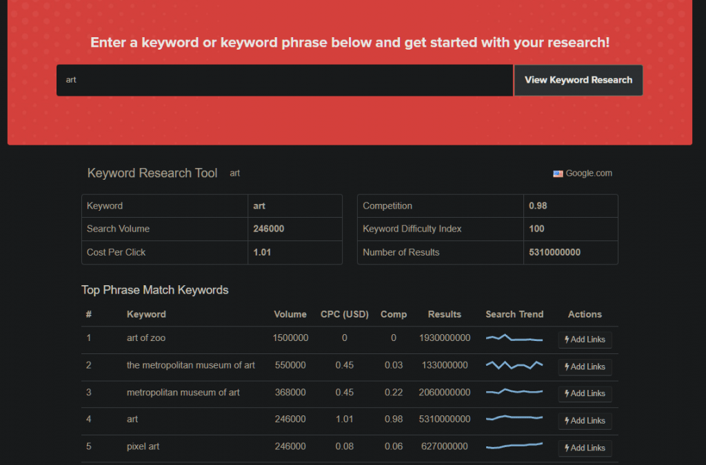 Image of The Hoth's Keyword Research Tool