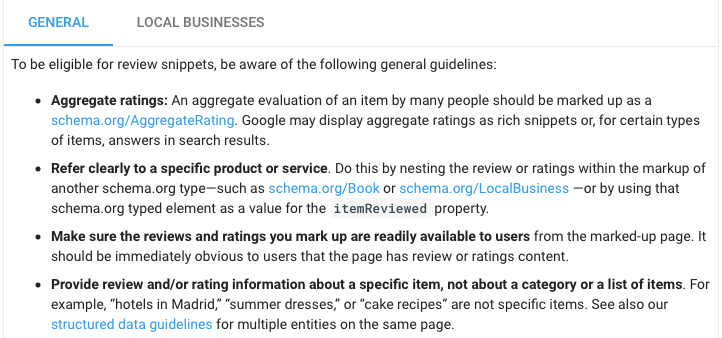 guidelines for rich snippets on business reviews