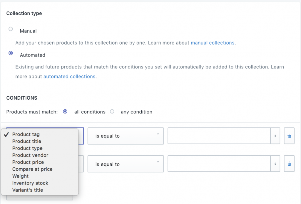 collection conditions shopify