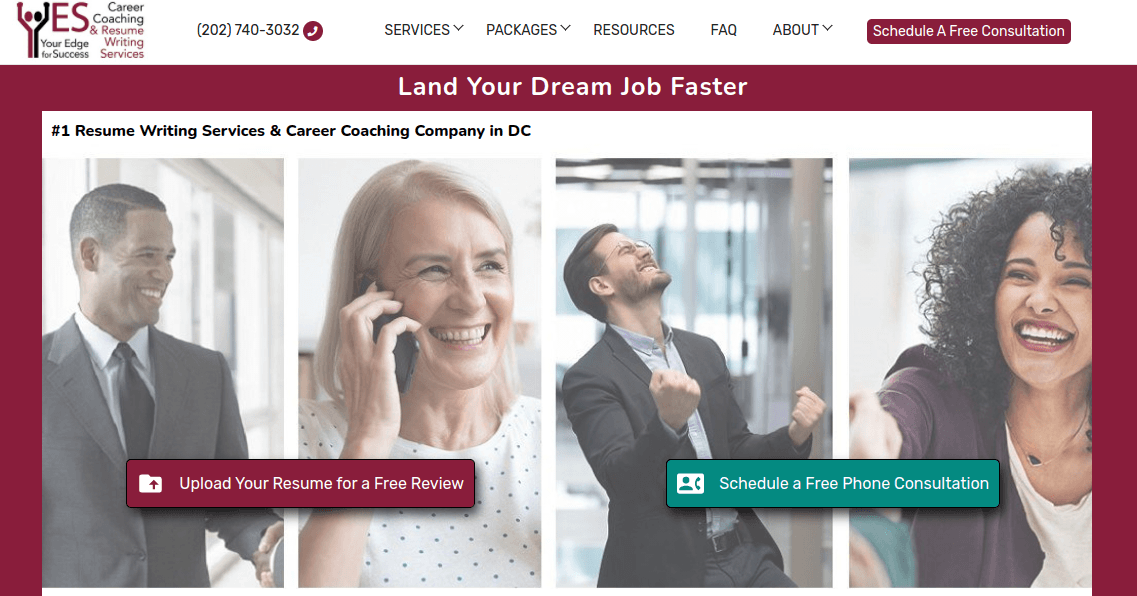 The YES Career Coaching & Resume Writing homepage.